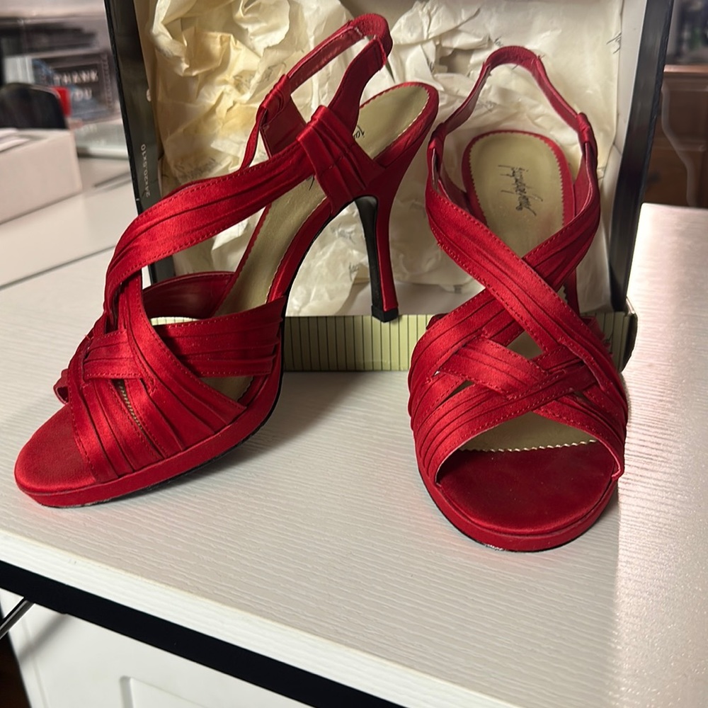 Strappy red holiday heels